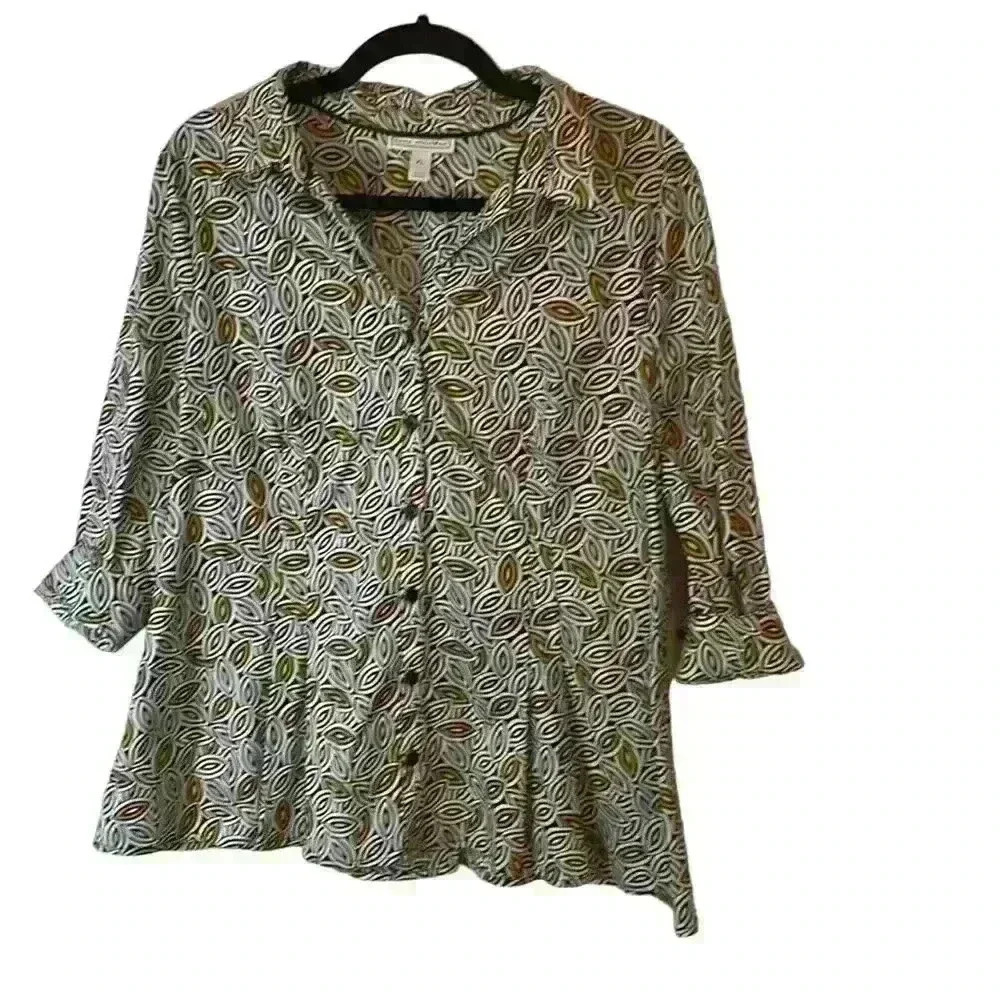 Dana Buchman Black And White Button Up Shirt Size Xl